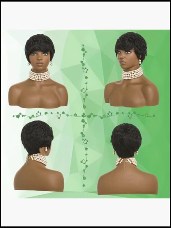 Short Curly Pixie Cut Human Hair Wig with Bangs Bob Brazilian Remy Lace Front